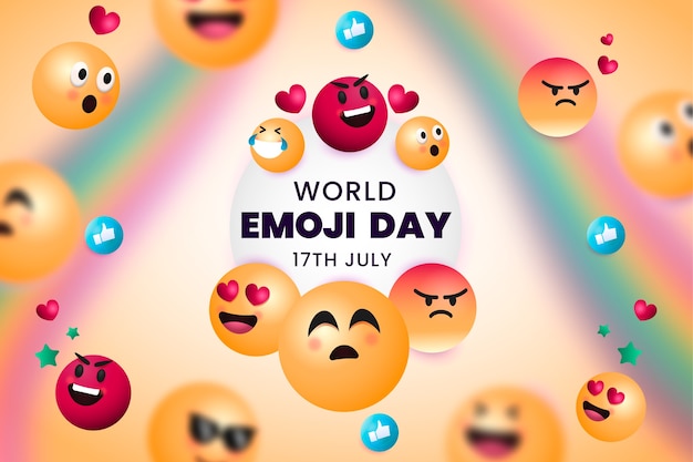 Gradient world emoji day background with emoticons