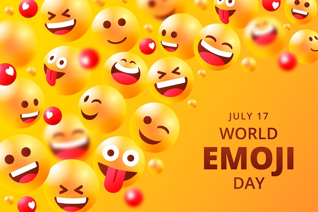 Gradient world emoji day background with emoticons