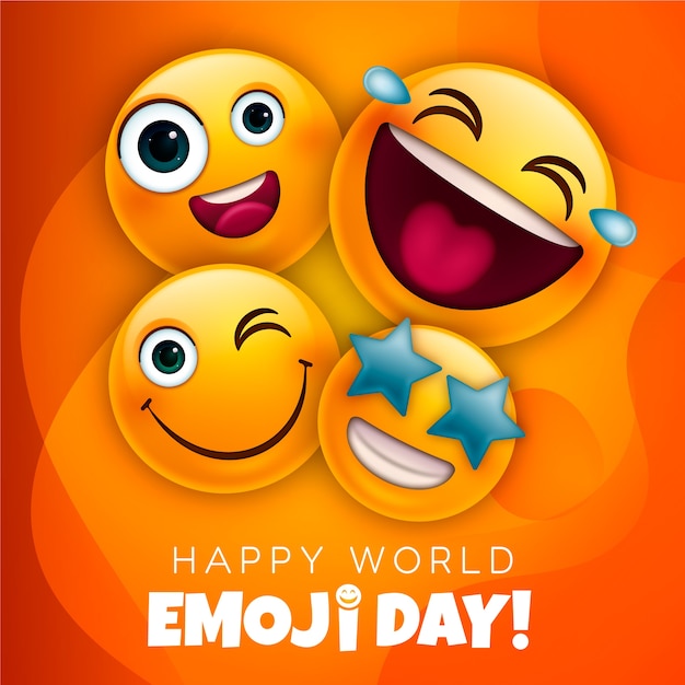 Gradient world emoji day illustration with emoticons