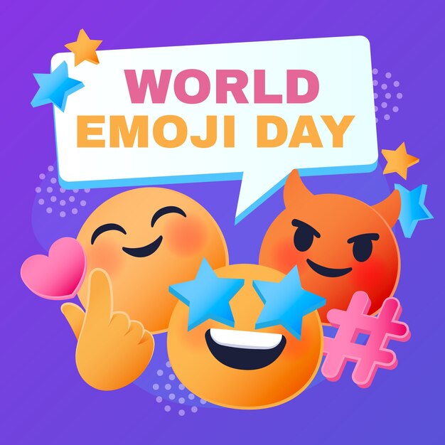 Gradient world emoji day illustration with emoticons