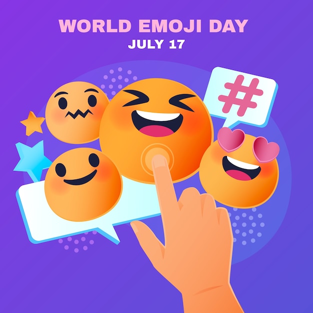 Gradient world emoji day illustration with emoticons