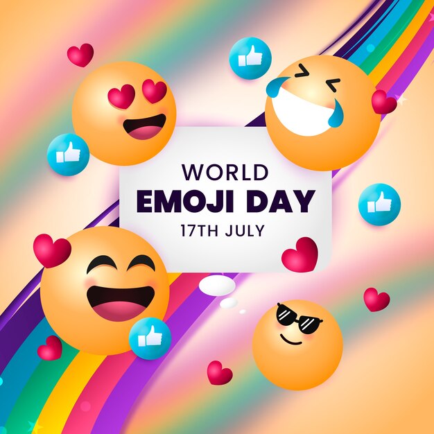 Gradient world emoji day illustration with emoticons