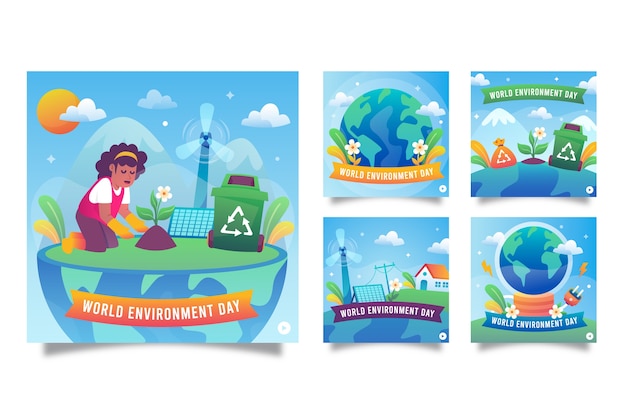 Free Vector gradient world environment day instagram post set