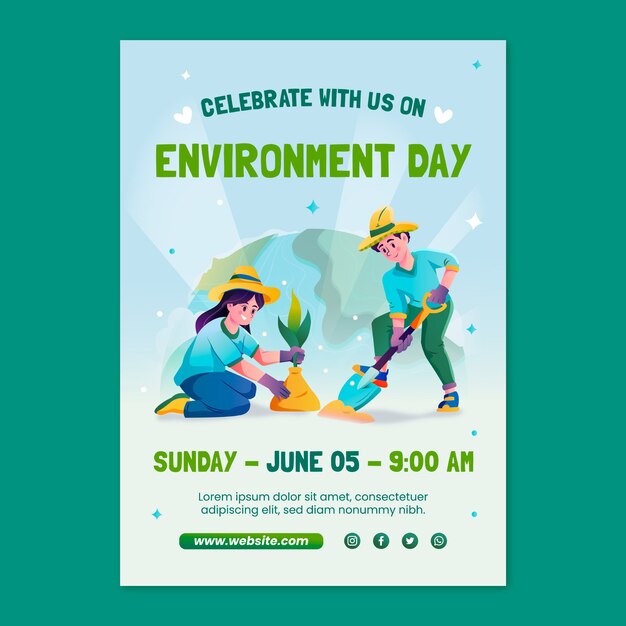 Gradient world environment day poster template