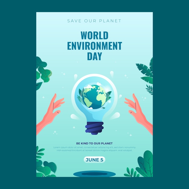 Gradient world environment day vertical poster template