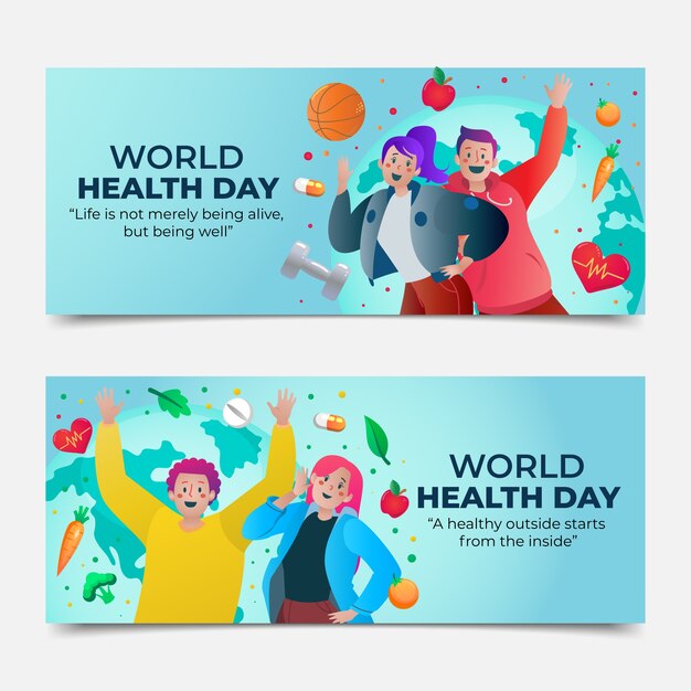 Gradient world health day horizontal banners set