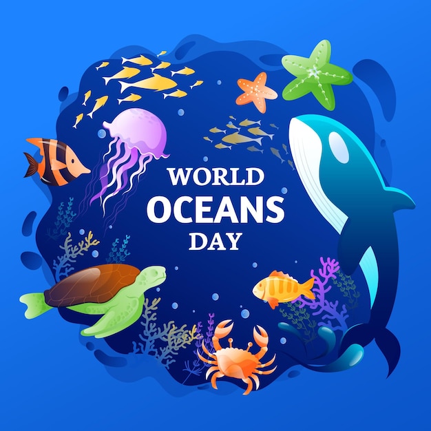 Gradient world oceans day illustration