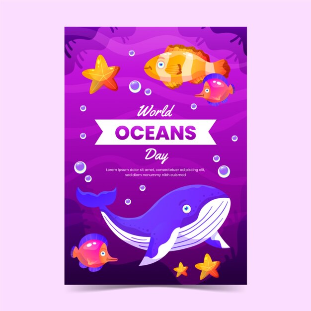 Gradient world oceans day vertical poster template