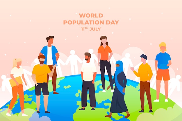 Free Vector gradient world population day background with people and planet