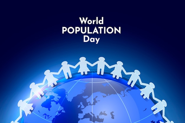 Gradient world population day background with planet and people