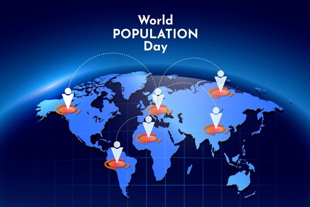 Gradient world population day background with planet and people