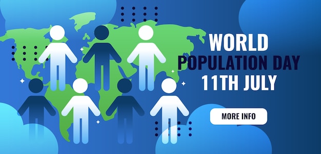 Gradient world population day horizontal banner template with people and world map