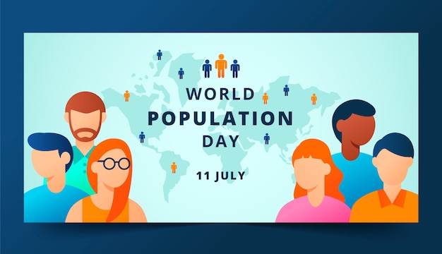 Free Vector gradient world population day horizontal banner template with people