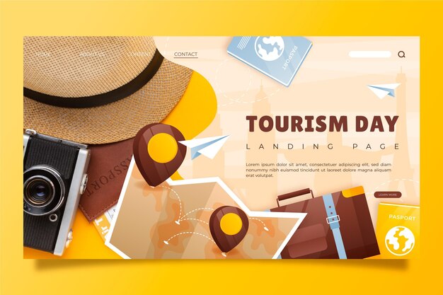 Gradient world tourism day landing page template with photo