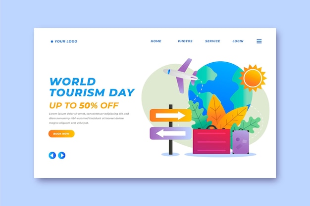 Gradient world tourism day landing page template