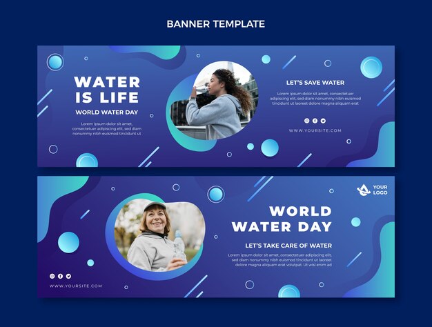 Gradient world water day horizontal banners set