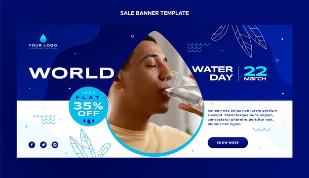 Gradient world water day sale horizontal banner