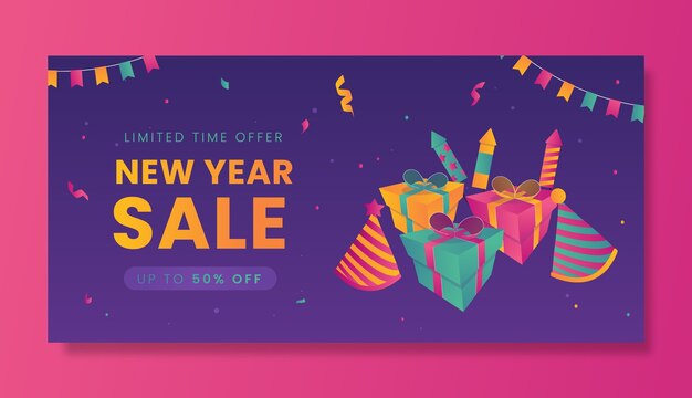 Gradient year end sale horizontal banner template