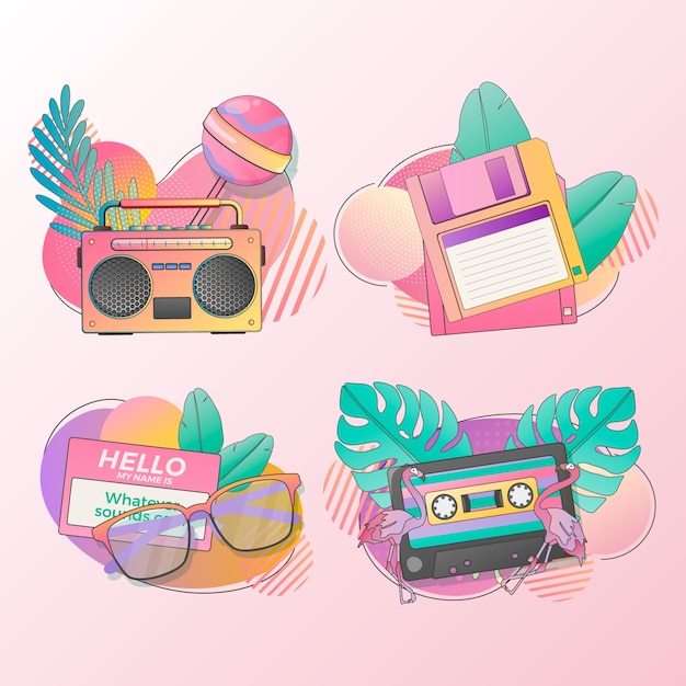 Free Vector gradient zine culture sticker collection