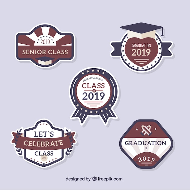 Graduation badges collection in flat style