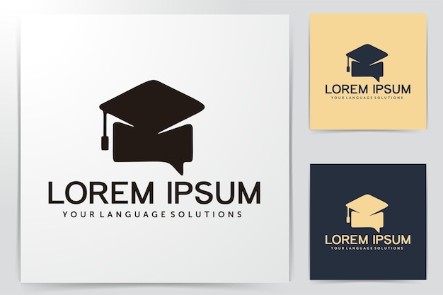 Graduation cap, chat, language course logo Designs Inspiration Isolated on White Background