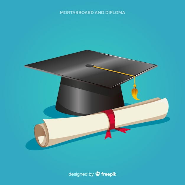 Graduation cap and diploma with flat design