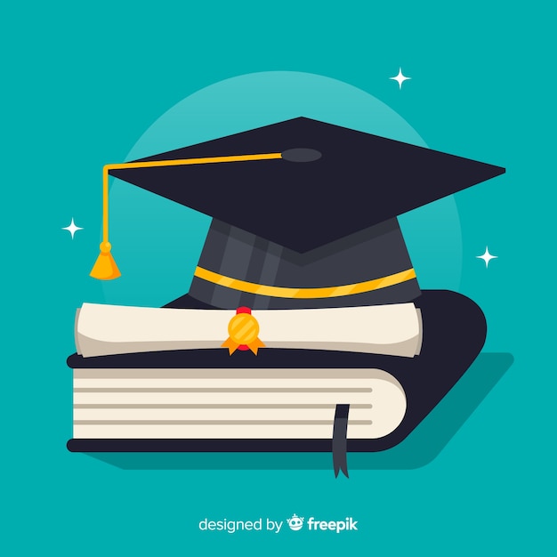 Graduation cap and diploma with flat design