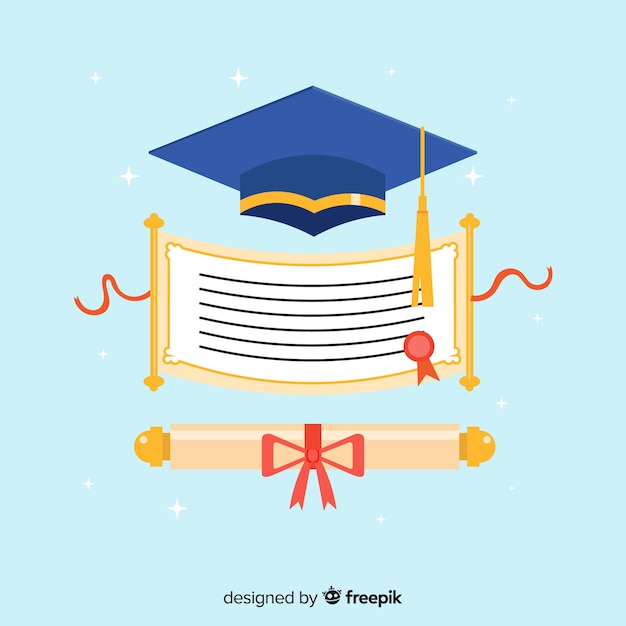 Free Vector graduation cap and diploma with flat design