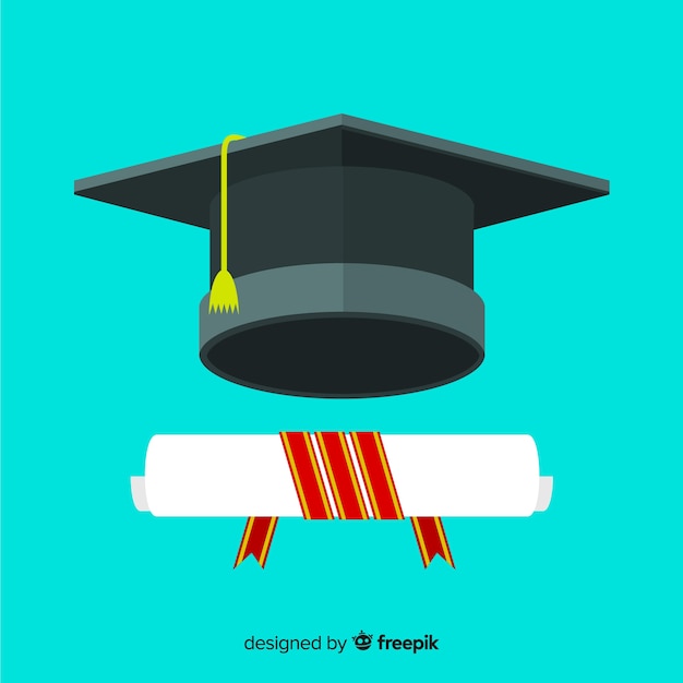 Graduation cap and diploma with flat design