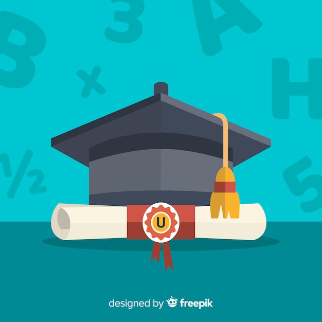 Graduation cap and diploma with flat design