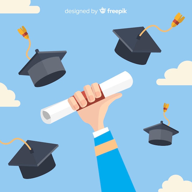 Graduation cap and diploma with flat design