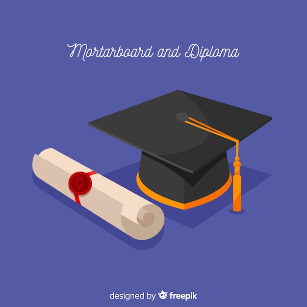 Free Vector graduation cap and diploma with flat design