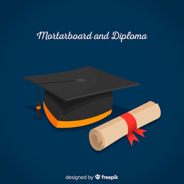 Graduation cap and diploma with flat design