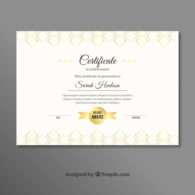 Graduation certificate template with golden shapes