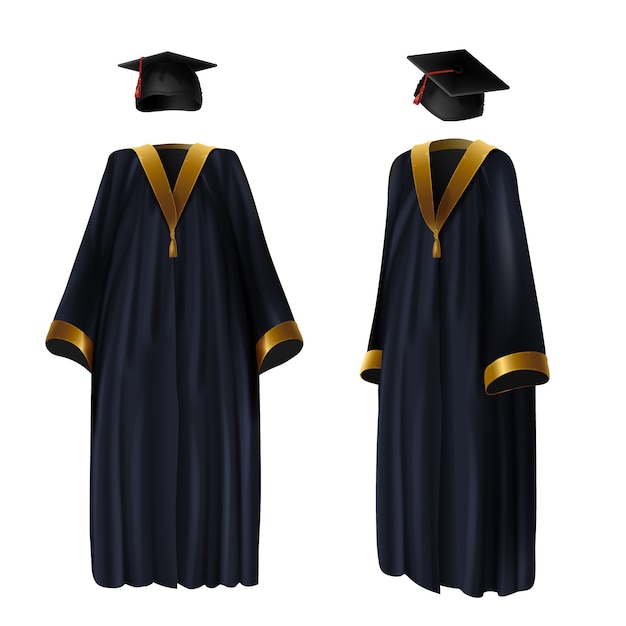 Free Vector graduation clothing, gown and cap realistic illustration. traditional suit of school