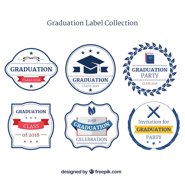 Graduation labels collection in flat style