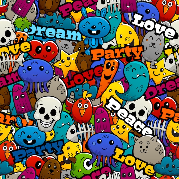 Free vector graffiti characters seamless pattern