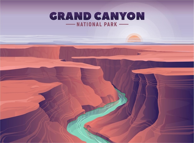 Free Vector grand canyon landscape and view on colorado river vector illustration for web and banner most famous united states natural landmarks arizona national park