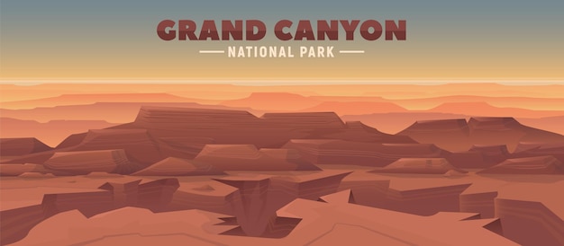 Grand Canyon National Park vector illustration Natural landscape with flat mountains