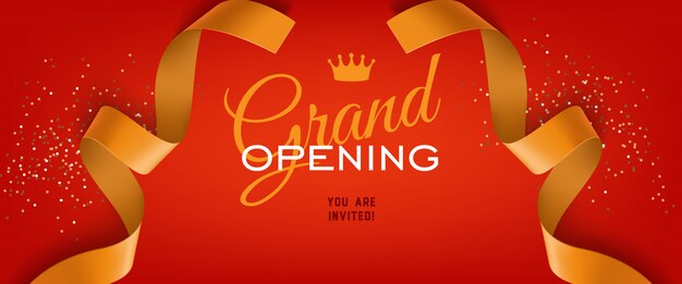 Free Vector grand opening ceremony festive banner lettering with crown