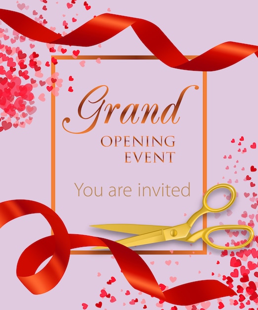 Free vector grand opening event lettering with heart confetti