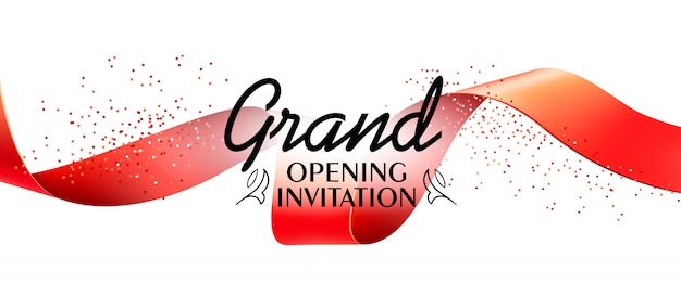 Free vector grand opening invitation banner with red ribbon