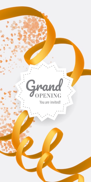 Free vector grand opening you are invited lettering with swirl golden ribbon