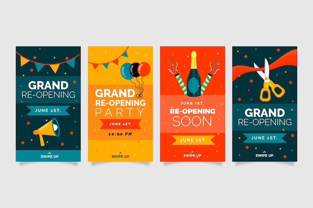 Free vector grand re-opening instagram stories