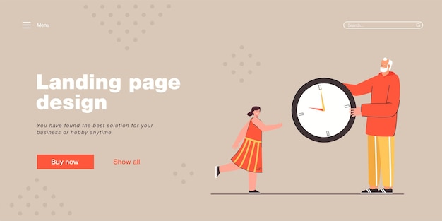 Free Vector grandfather and little girl holding giant watch together landing page template