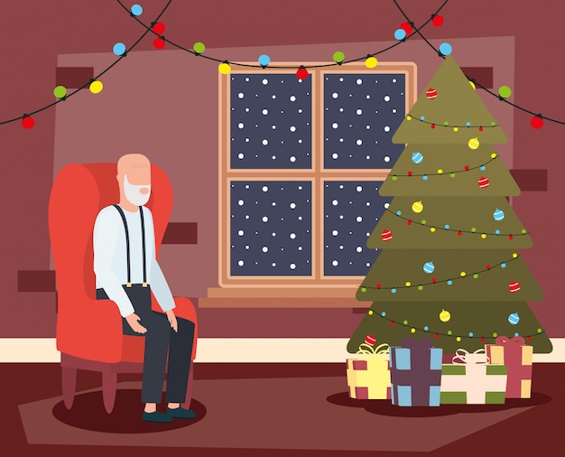 Grandfather in livingroom with christmas decoration