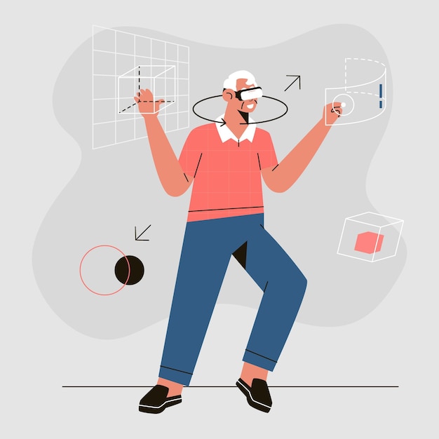 Free vector grandfather using a virtual reality headset