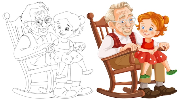 Grandfather with Granddaughter Illustration