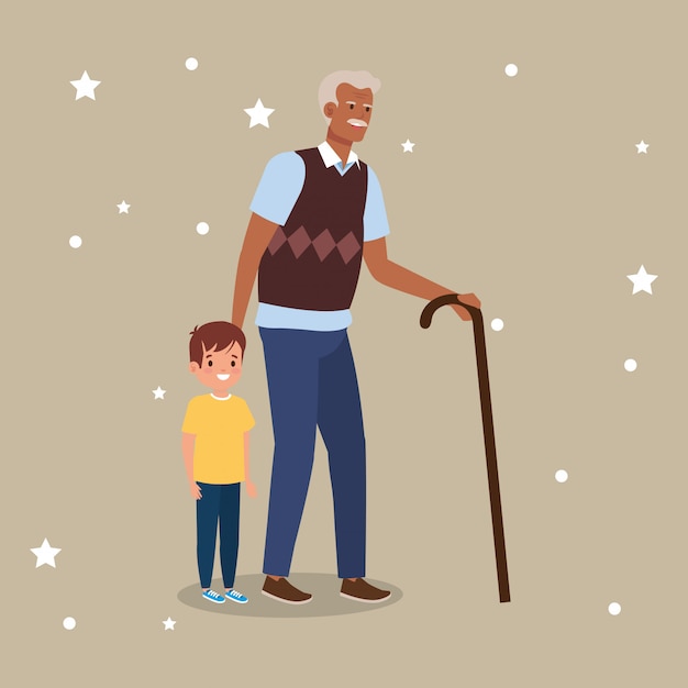 Free Vector grandfather with grandson avatar character