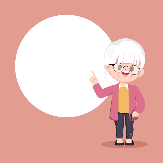 Grandmother pointing gesture pose. International grandparents day illustration cute cartoon vector.